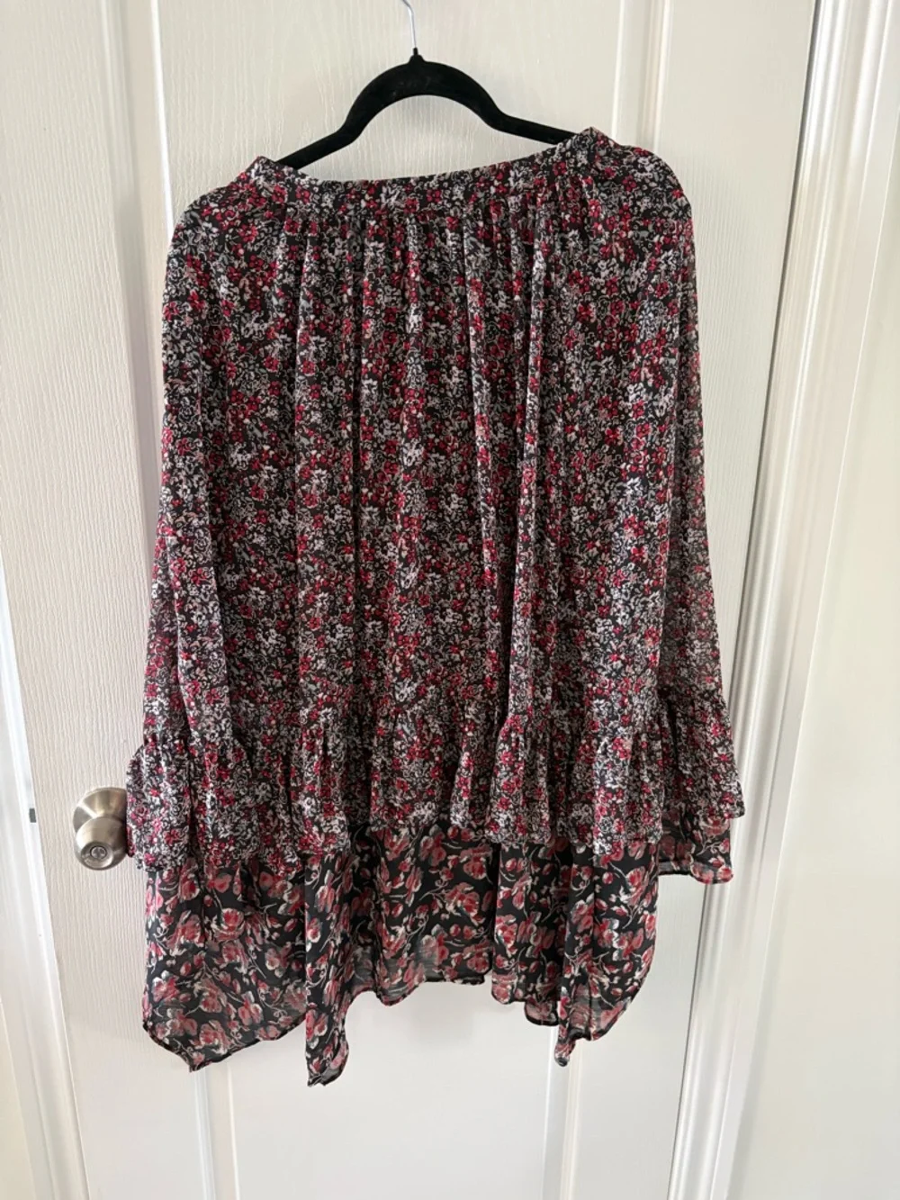 Women's Floral Tiered Free People Skirt in Black and Red Zuma - Picture 2 of 6